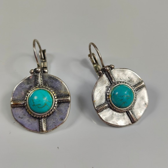 Vintage Boho Turquoise Pendant Necklace Choker Earrings Set Tribal Southwestern - Picture 5 of 8